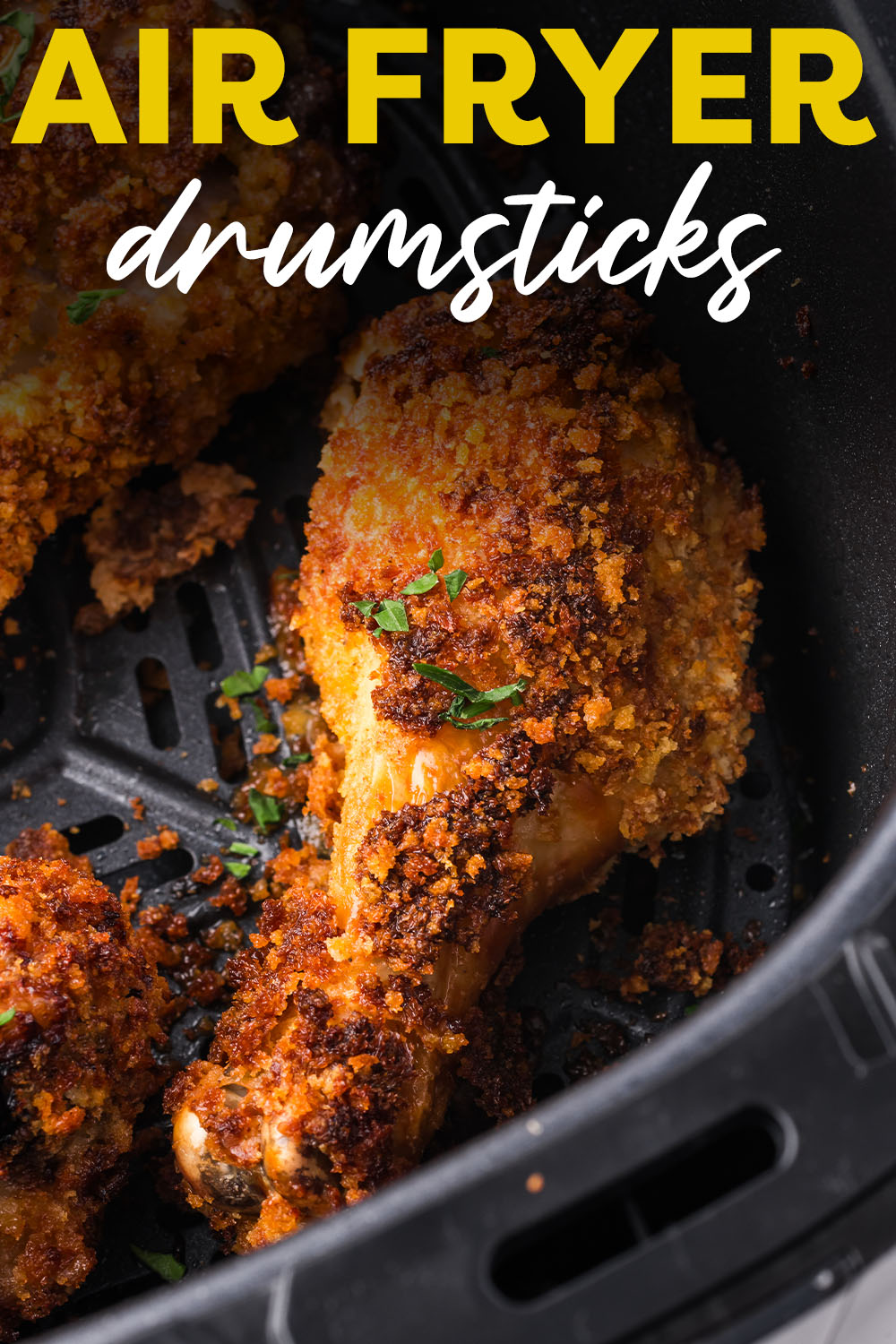 These Air Fryer Crispy Chicken Drumsticks are perfect for weeknight family dinners! Juicy chicken with a crispy, breaded skin that the kids love!