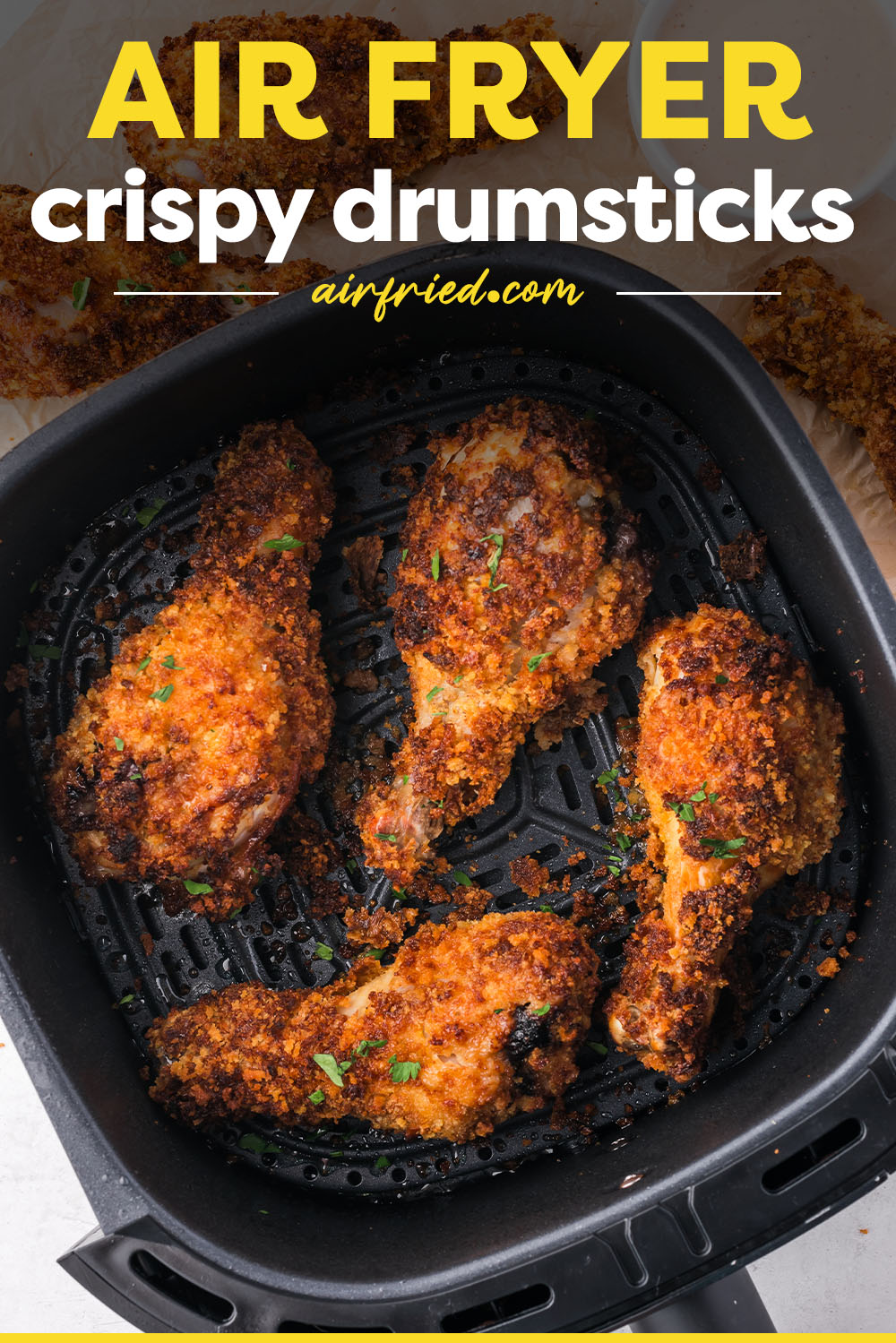 These Air Fryer Crispy Chicken Drumsticks are perfect for weeknight family dinners! Juicy chicken with a crispy, breaded skin that the kids love!