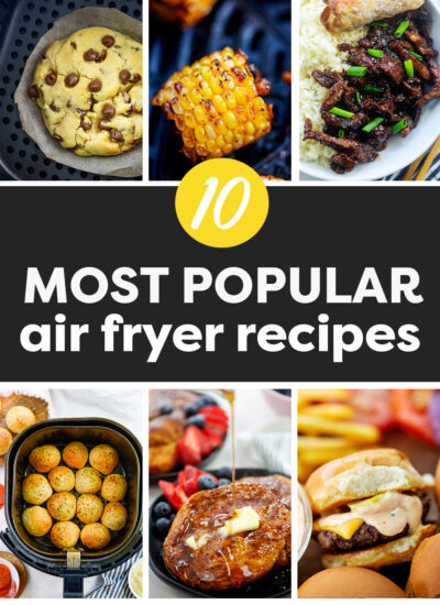 Collage of air fryer recipe images.