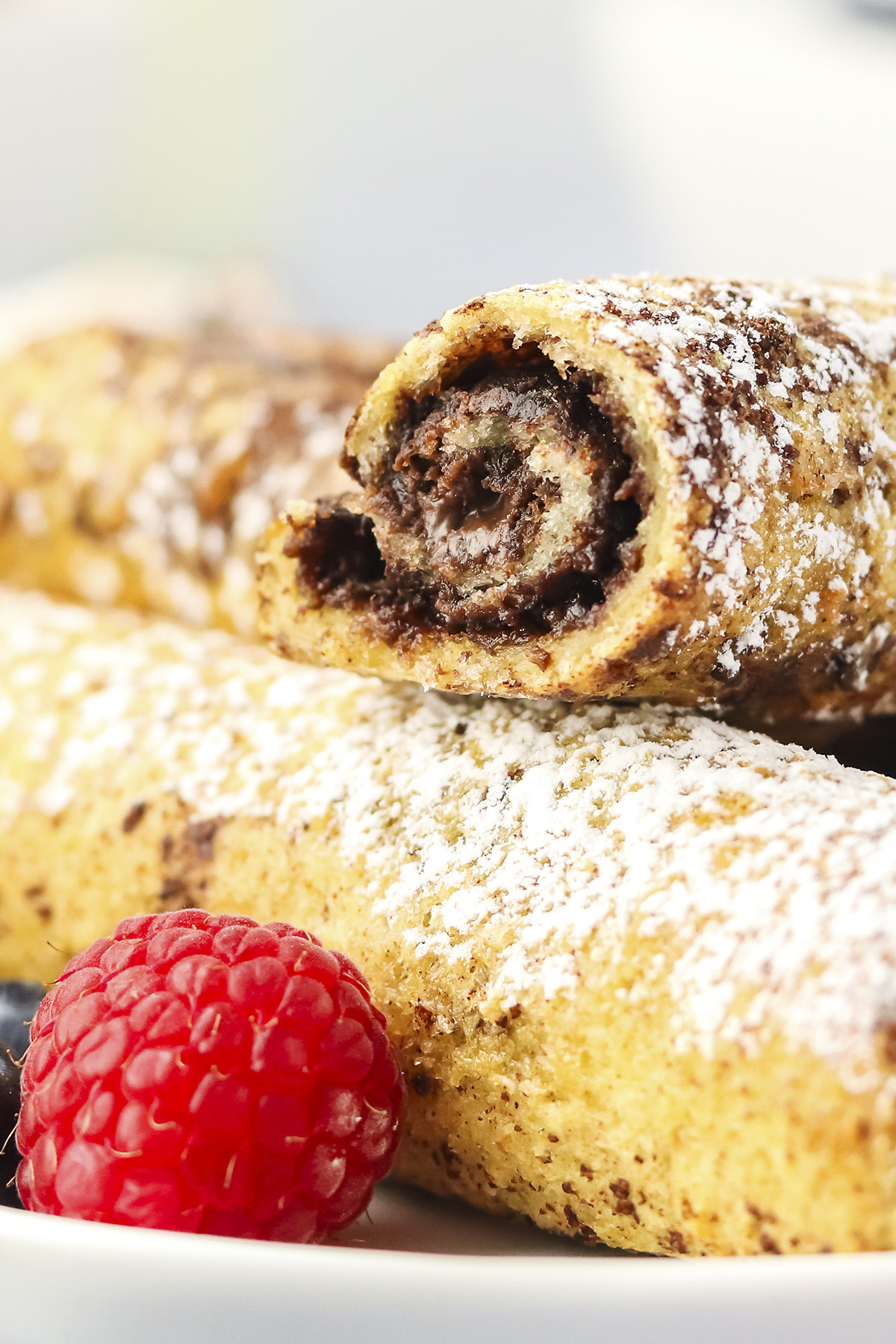 French toast roll up stuffed with Nutella.