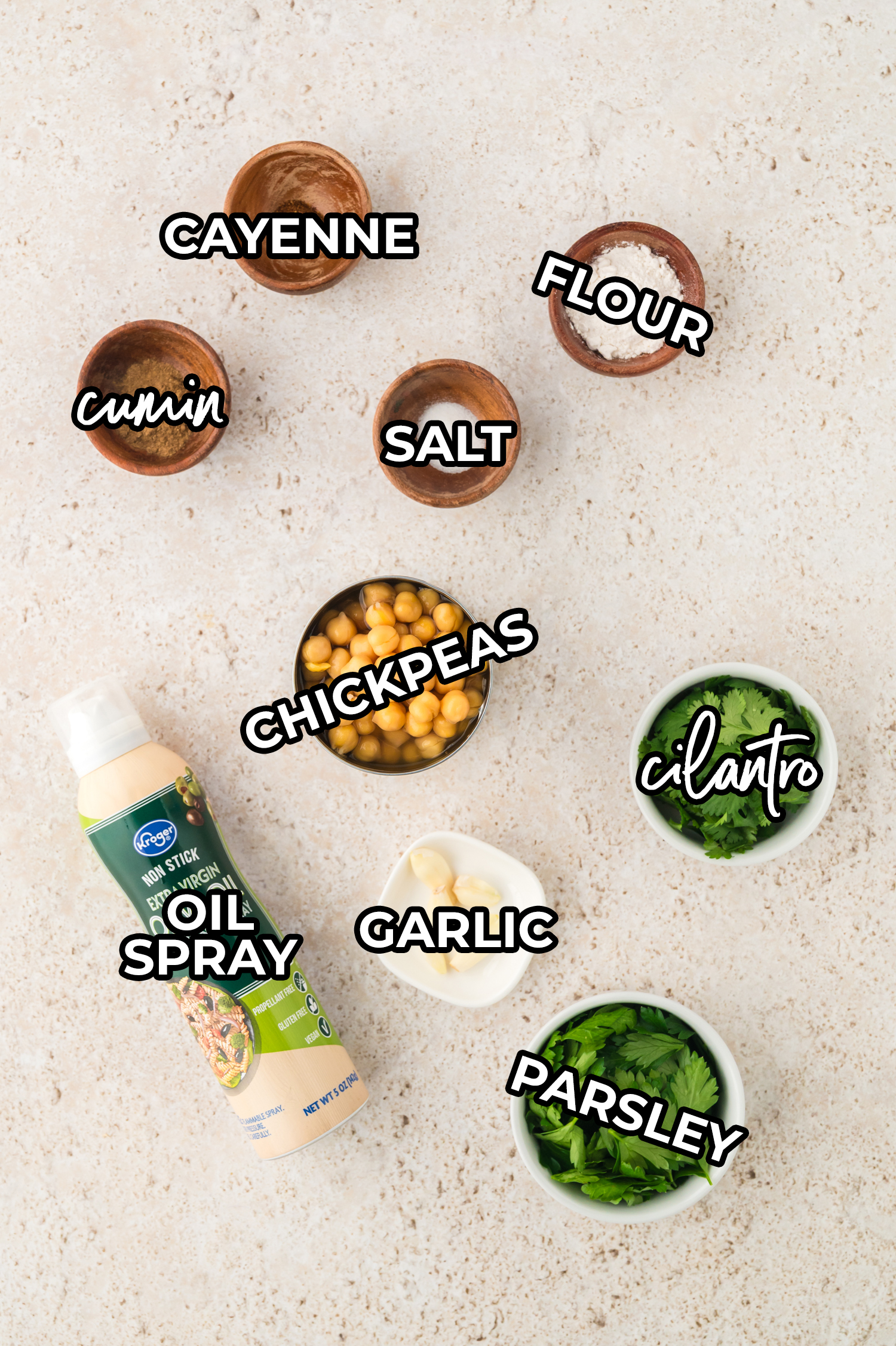 Ingredients for making falafel in the air fryer.