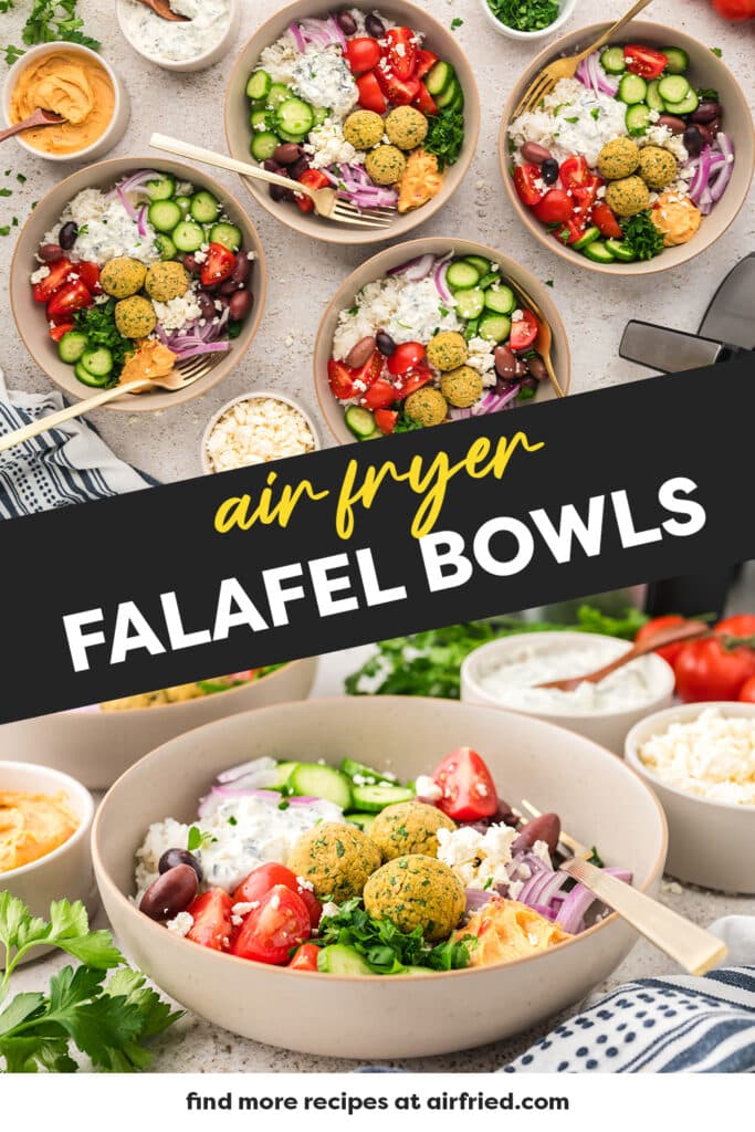 Collage of falafel bowl images.