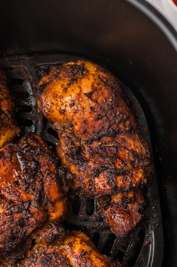 Close up of a cooked Chipotle chicken thigh.