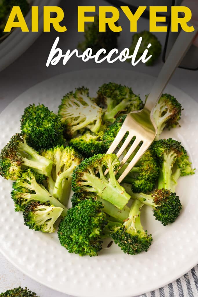 Plate full of air fried broccoli.