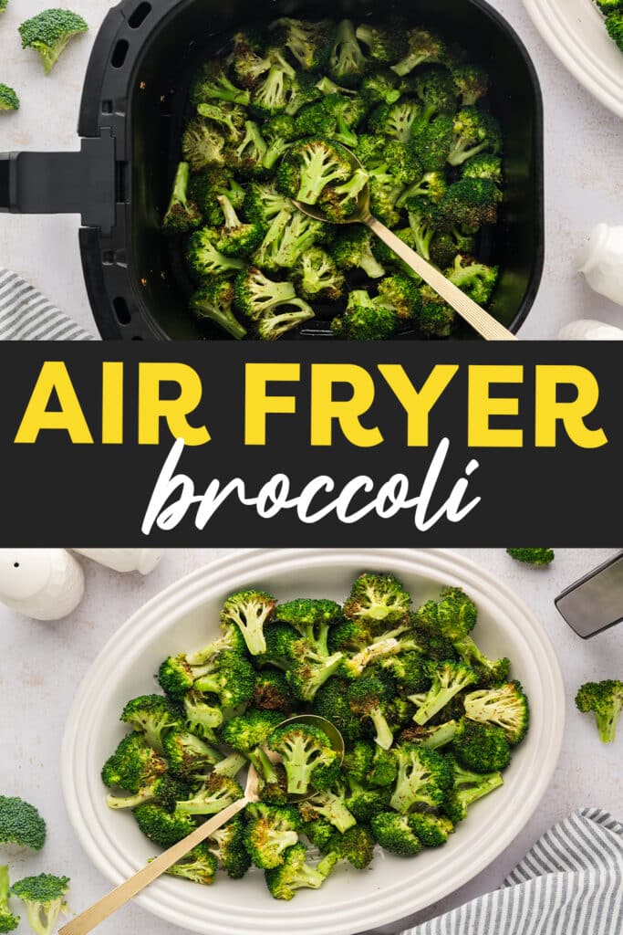 Broccoli in air fryer collage.