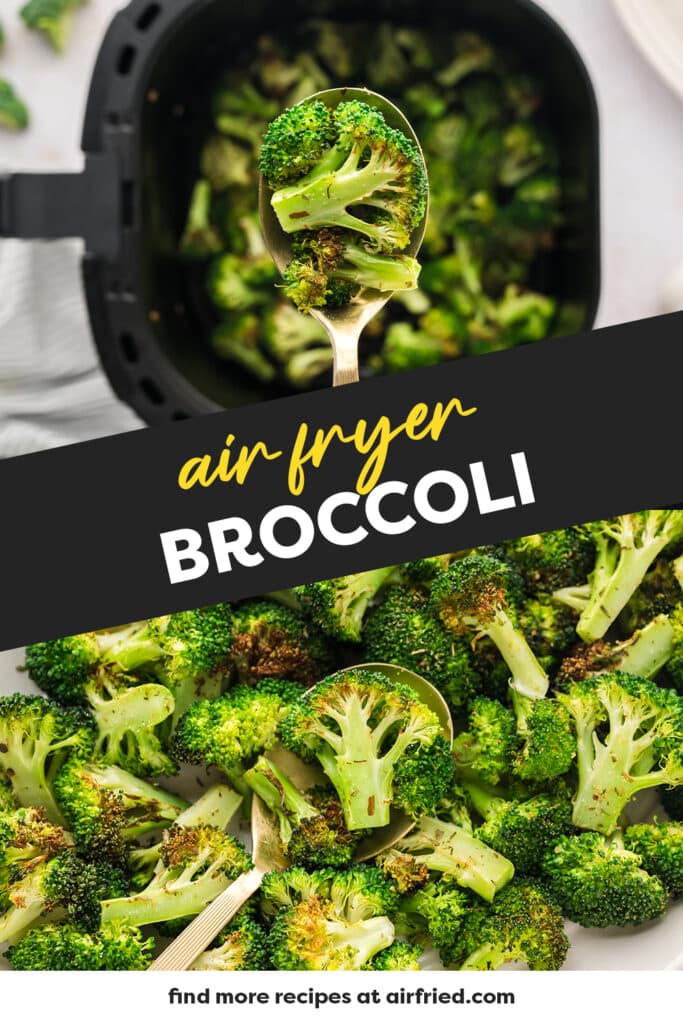 Collage of air fryer broccoli images.