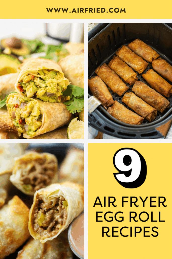 Collage of egg roll recipe images.