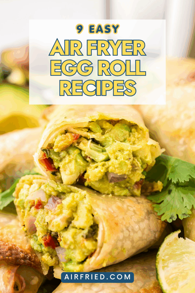 Avocado egg roll with text graphic.