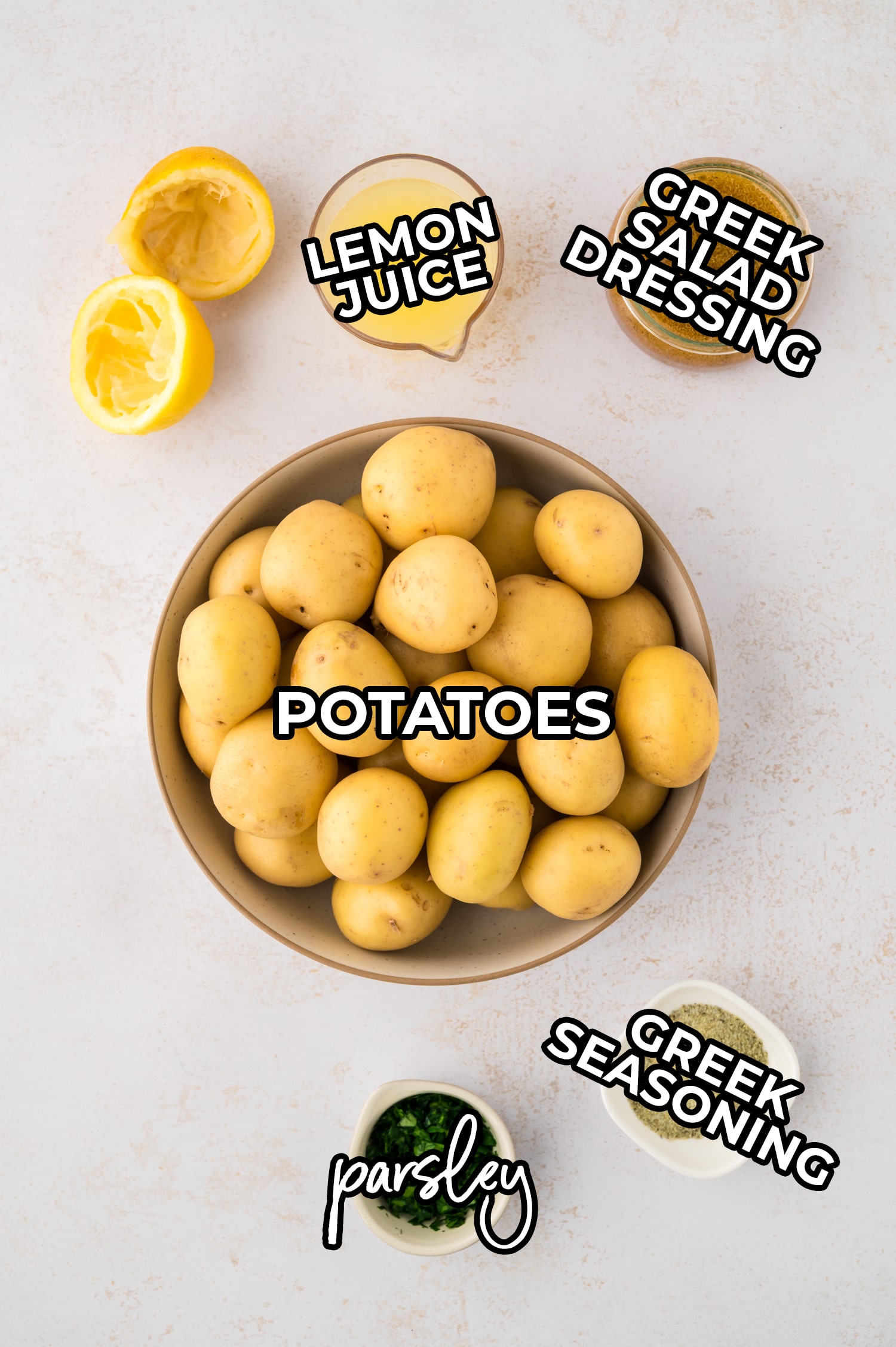 Ingredients needed for air fryer greek potatoes.