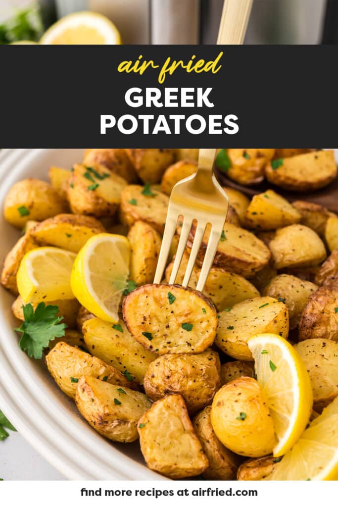 A fork stabbing into a Greek potato.