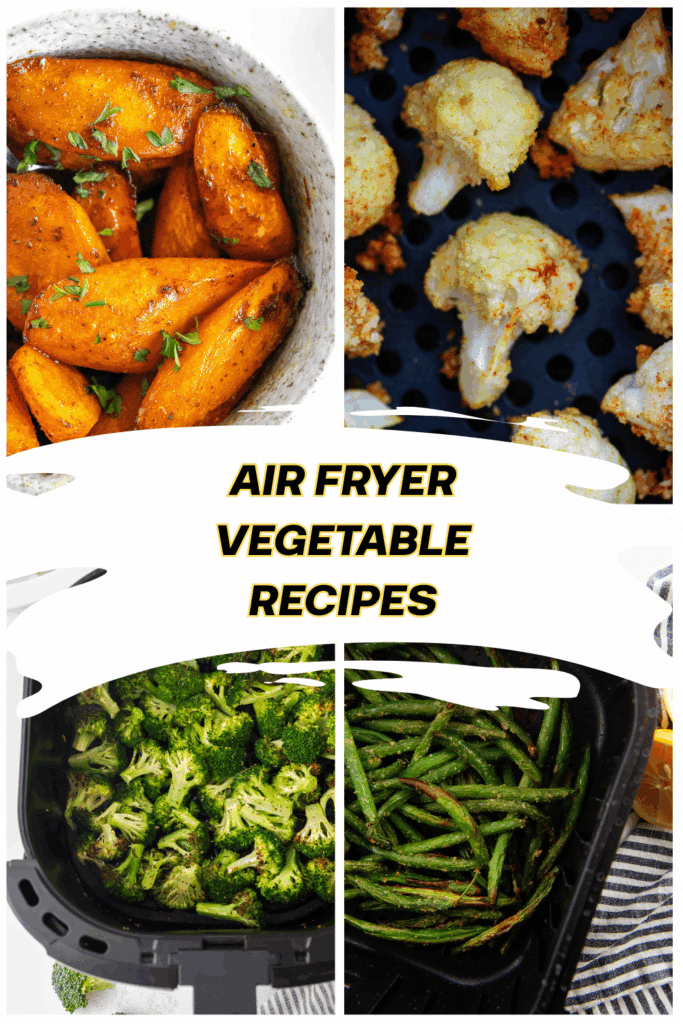 Four image collage of air fried veggies.