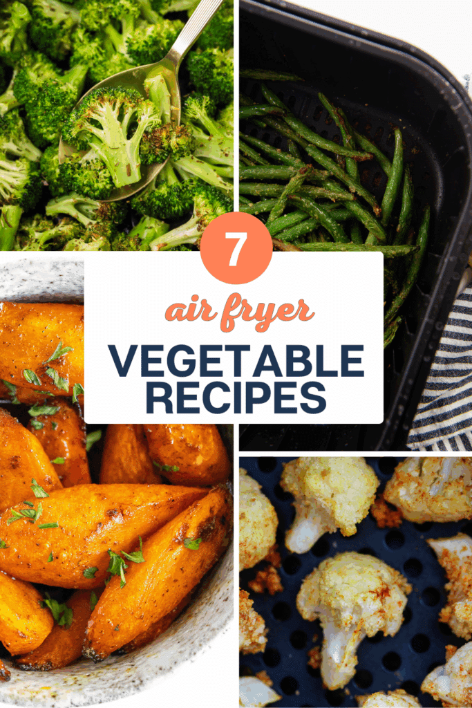 Collage of air fryer vegetable recipe images.