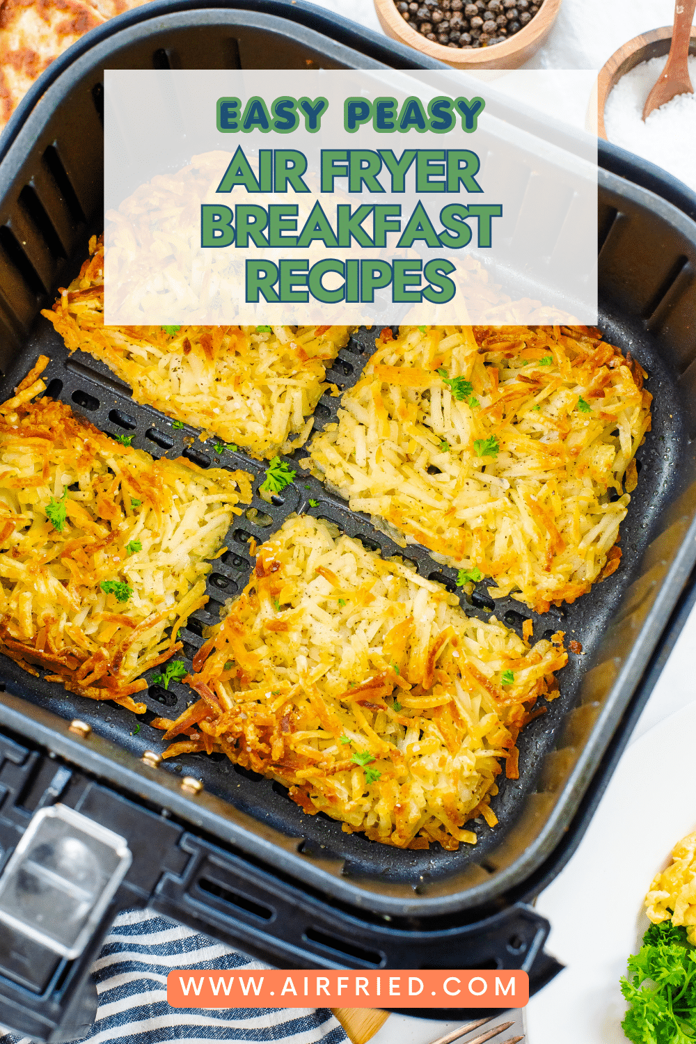Air fryer hash browns with text for pinterest.