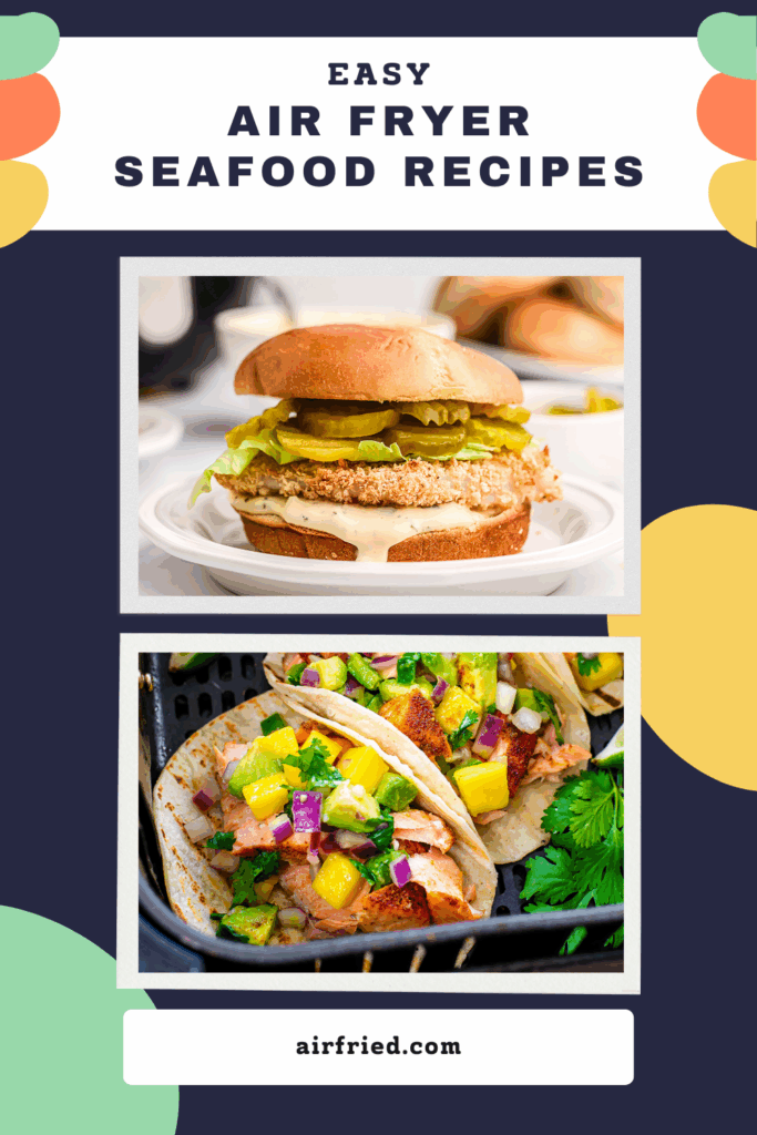 Collage of seafood recipe images.