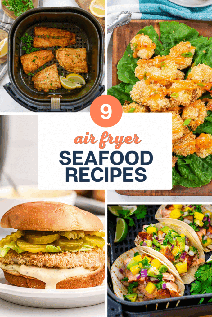 Air fried seafood recipes collage.