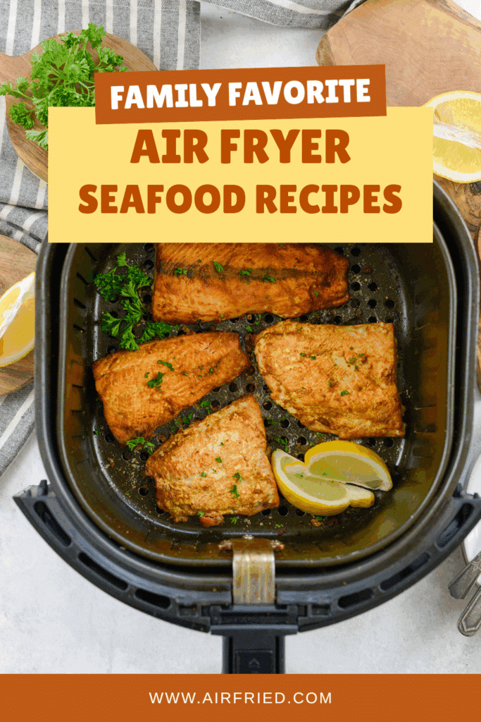 SAlmon in air fryer with text for Pitnerest.