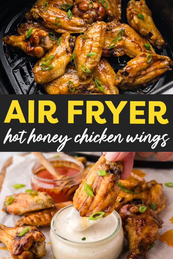 Collage of hot honey chicken wings images.