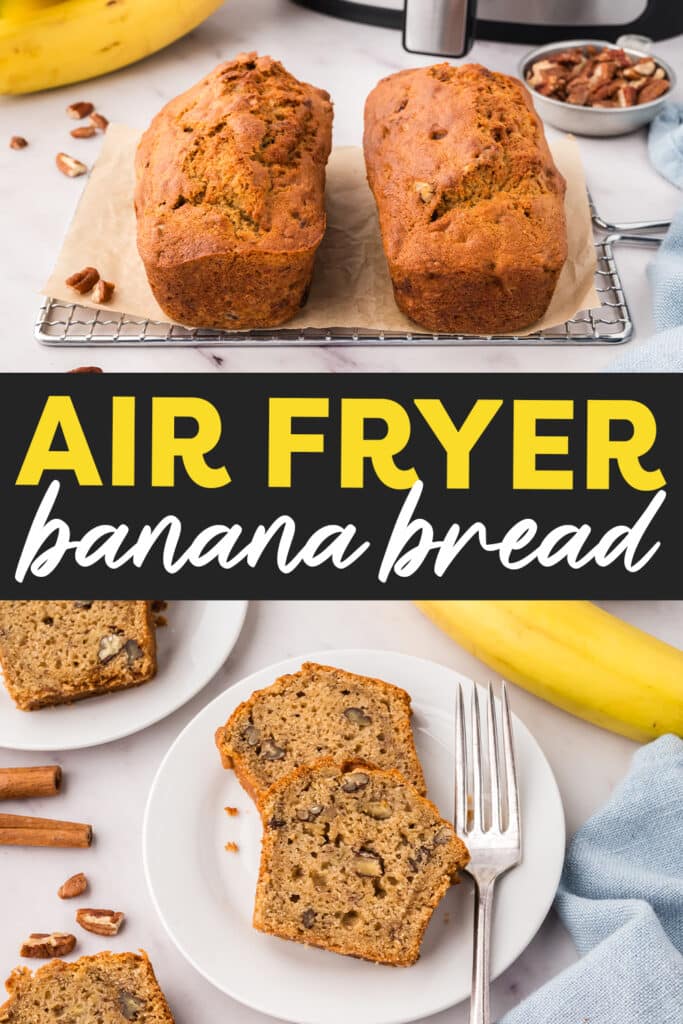Collage of cooked banana bread.