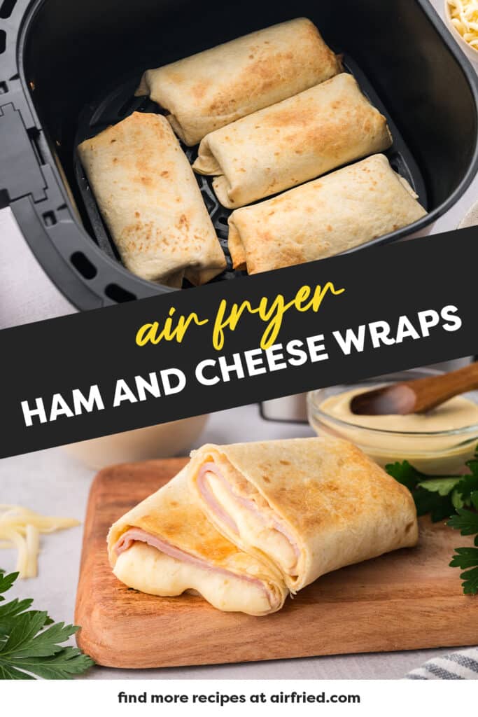 A collage of ham and cheese wraps with a text overlay.